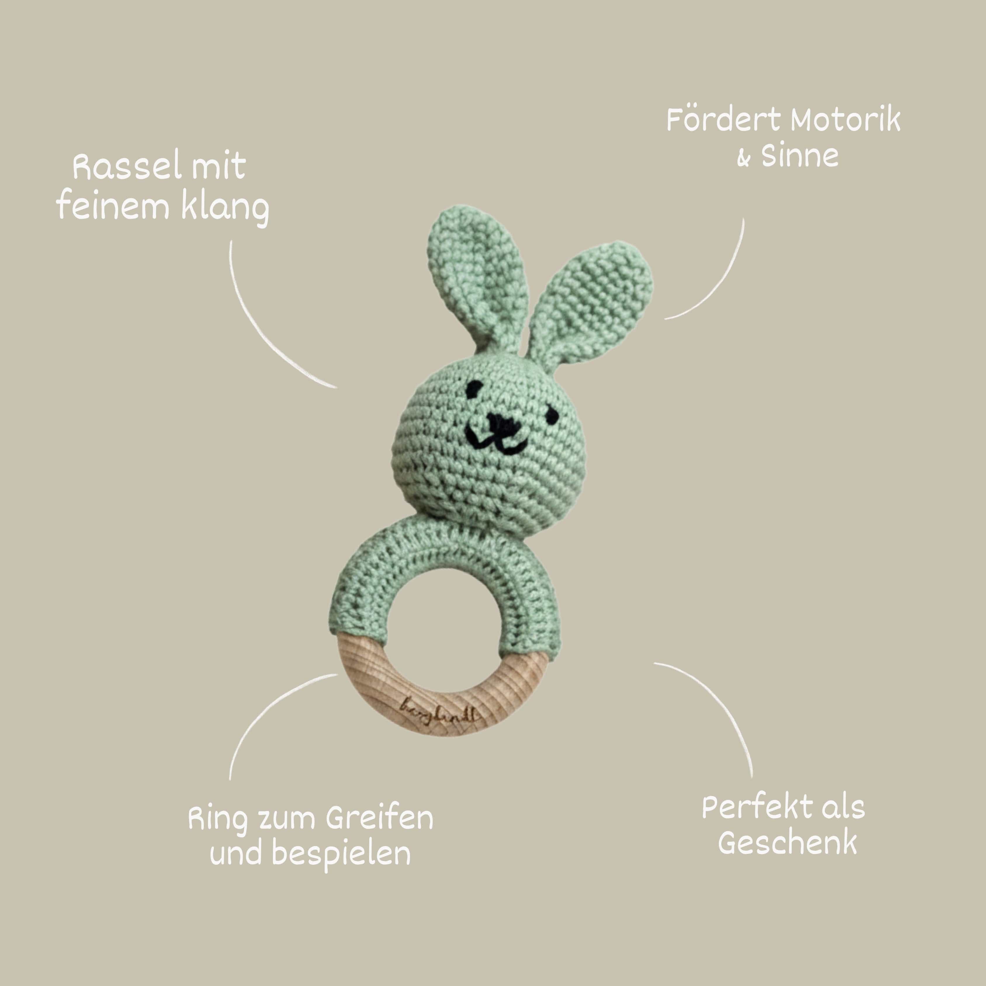 Geschenk zur Geburt – Babyhandtuch in Salbei mit Hasen-Rasse