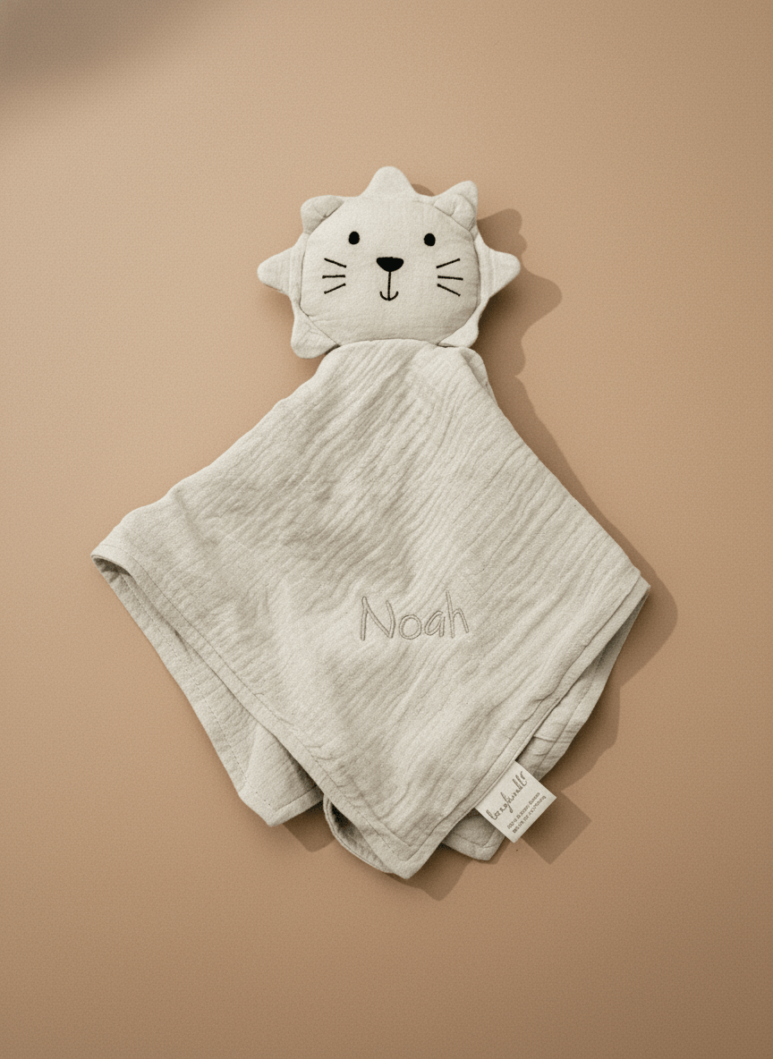 Schmusetuch-Schnufffeltuch Löwe im  mit Personalisierung Noah