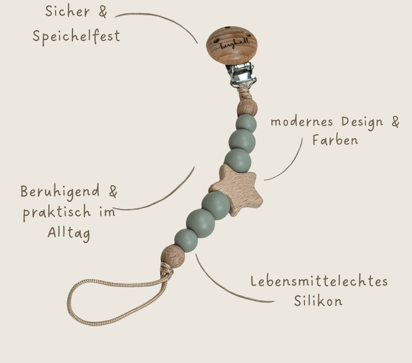 Schnullerkette Baby mint mit Beschreibung
