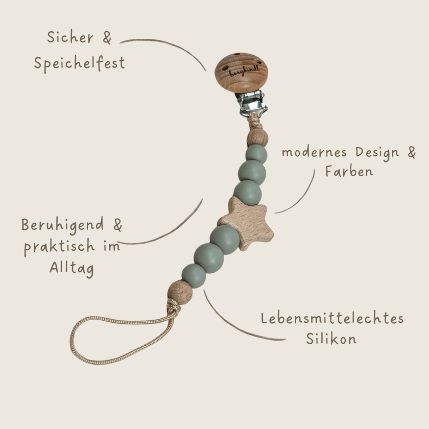 Schnullerkette Baby mint mit Beschreibung