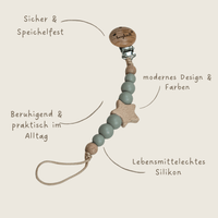 Schnullerkette Baby mint mit Beschreibung