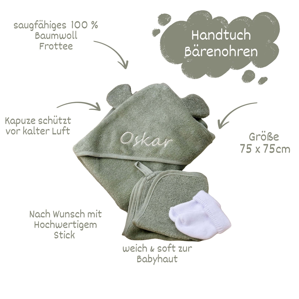 Salbe Kapuzenhandtuch mit Bärenohren und personalisierung