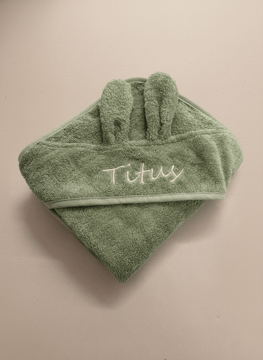 Baby Kapuzenhandtuch Hase Salbei – 100%  Baumwolle - Titus