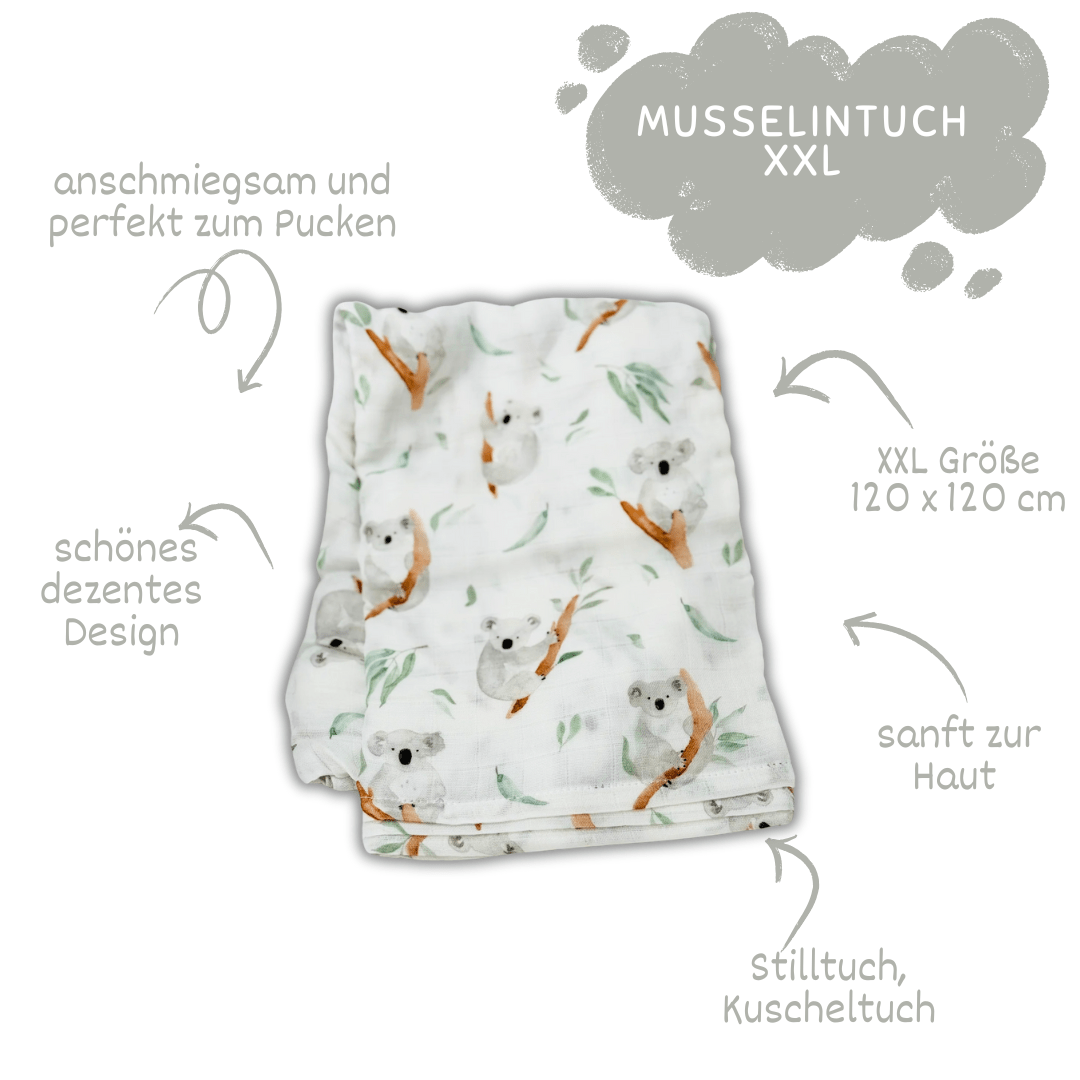 Baby Geschenkset Schnuffeltuch und Musselintuch im Koaladesign - bergkindl