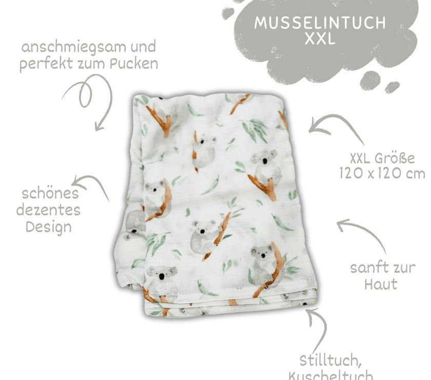 Baby Geschenkset Schnuffeltuch und Musselintuch im Koaladesign - bergkindl