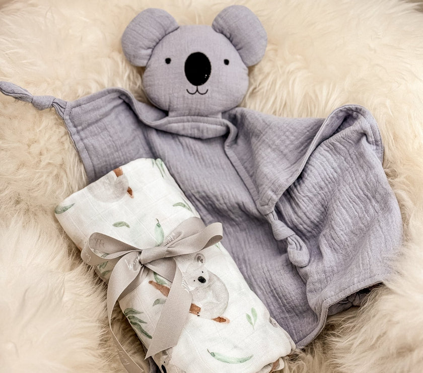 Baby Geschenkset Schnuffeltuch und Musselintuch im Koaladesign - bergkindl