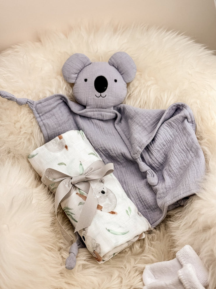 Baby Geschenkset Schnuffeltuch und Musselintuch im Koaladesign - bergkindl