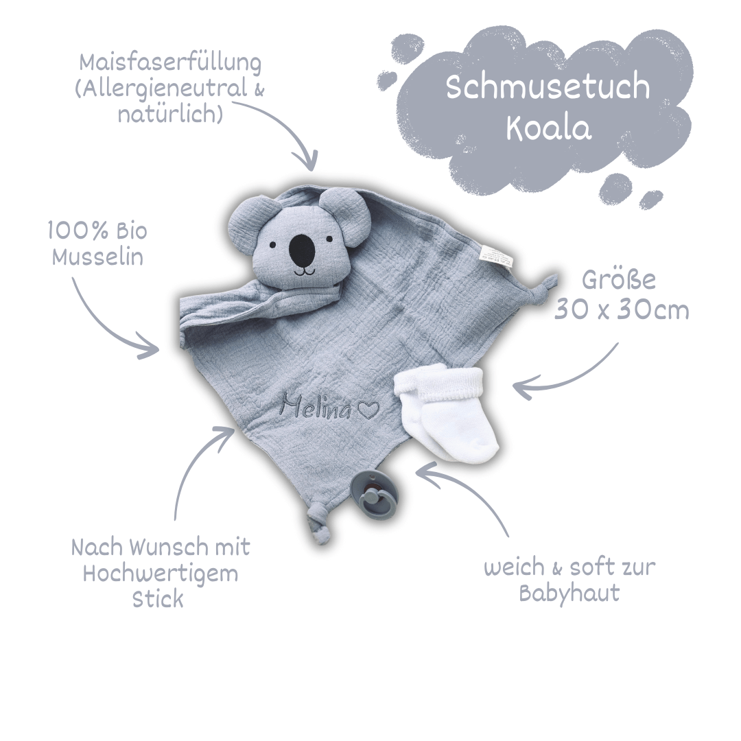 Baby Geschenkset Schnuffeltuch und Musselintuch im Koaladesign - bergkindl