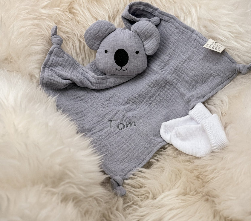Baby Geschenkset Schnuffeltuch und Musselintuch im Koaladesign - bergkindl