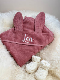 Baby Kapuzenhandtuch Hase Rosa – 100% Bio - Baumwolle - bergkindl