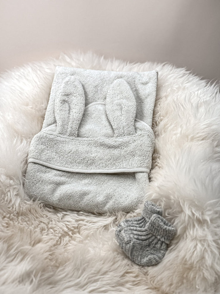 Baby Kapuzenhandtuch Hase Stone – 100% Bio - Baumwolle - bergkindl