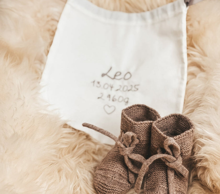 Babyschuhe aus Merinowolle – Zimt| 0–6 Monate - bergkindl