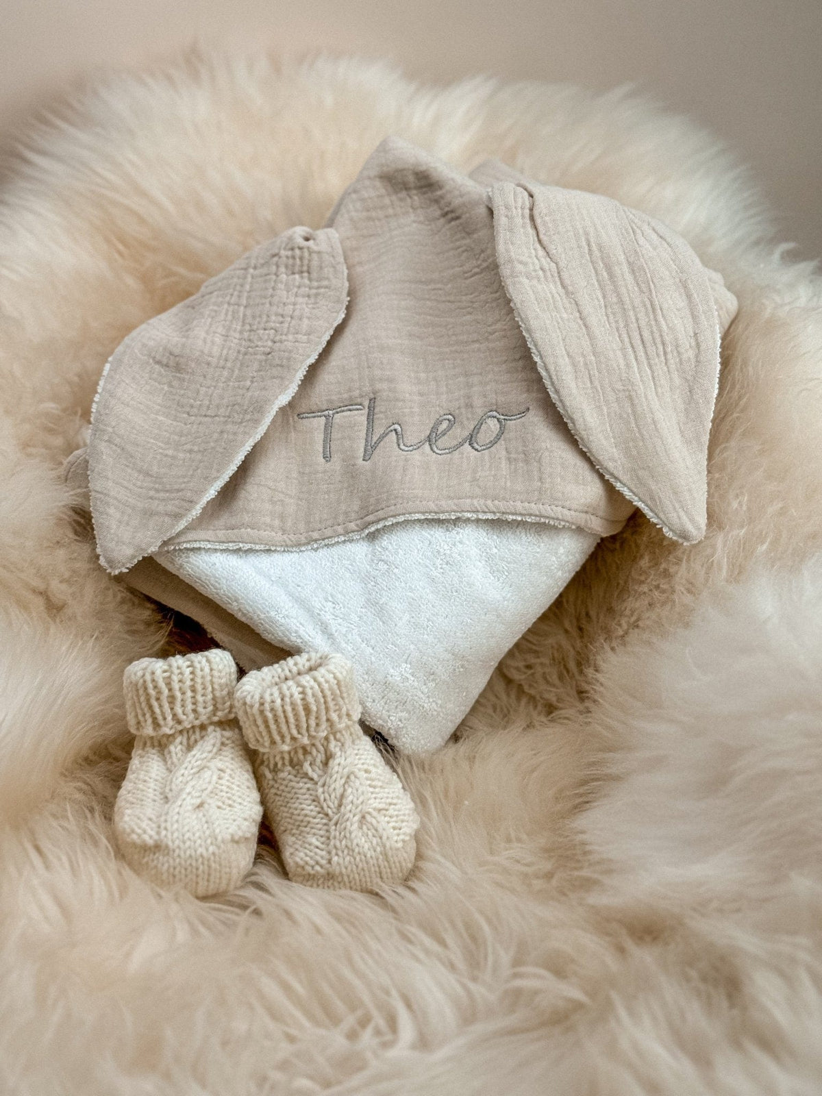 Babyhandtuch / Kapuzenhandtuch Baby Creme  100% Baumwolle - bergkindl