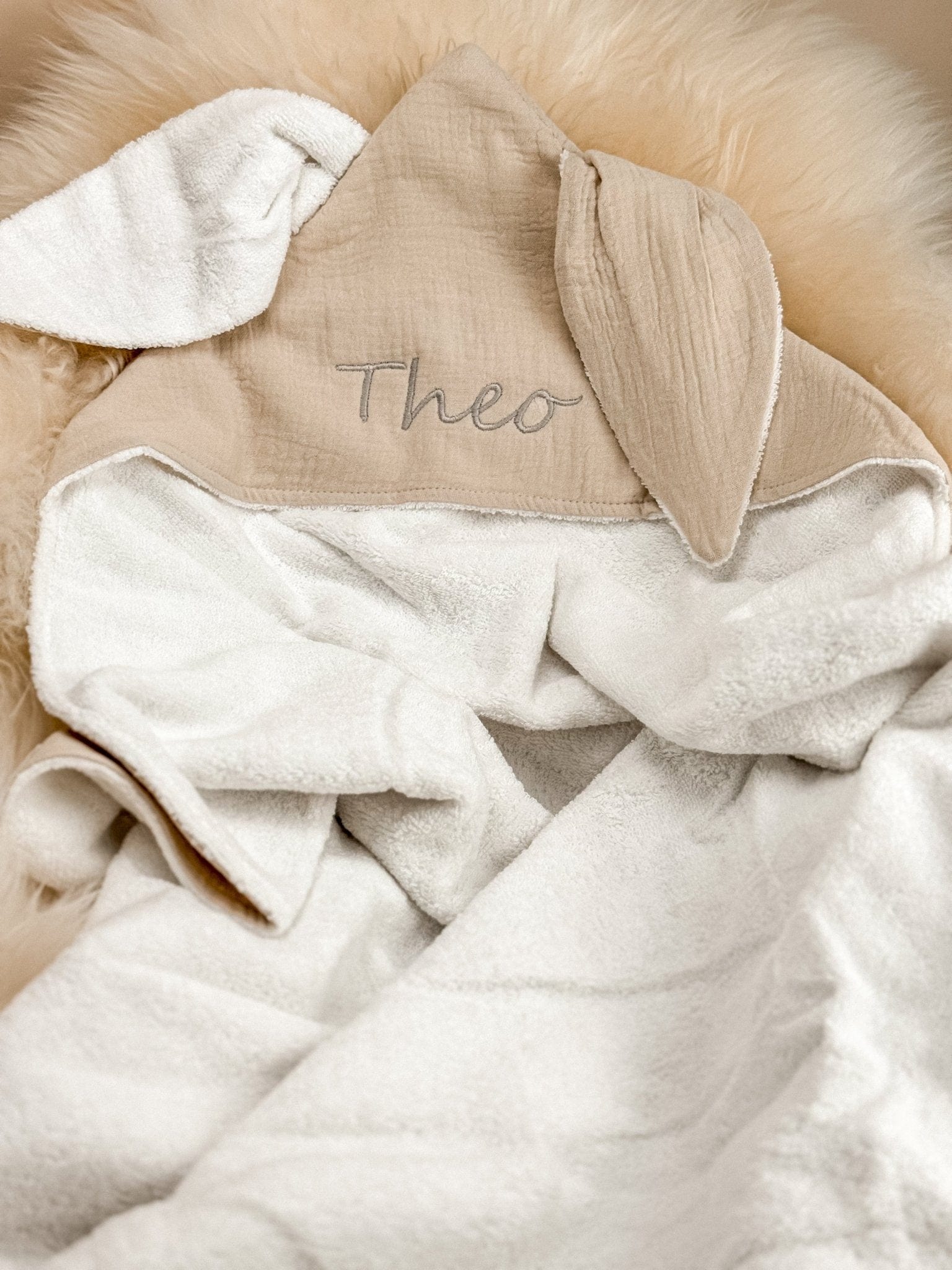 Creme Babyhandtuch / Kapuzenhandtuch Baby