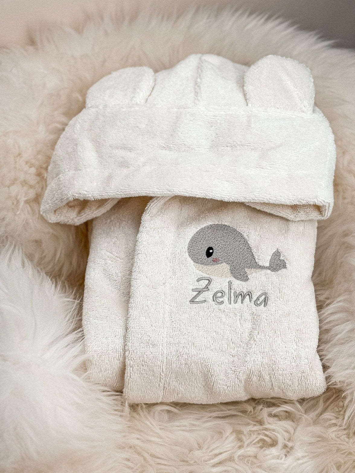 Creme Kinderbademantel aus Bio - Baumwolle – Kuschelweich - bergkindl