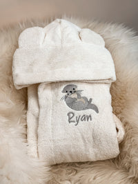 Creme Kinderbademantel aus Bio - Baumwolle – Kuschelweich - bergkindl