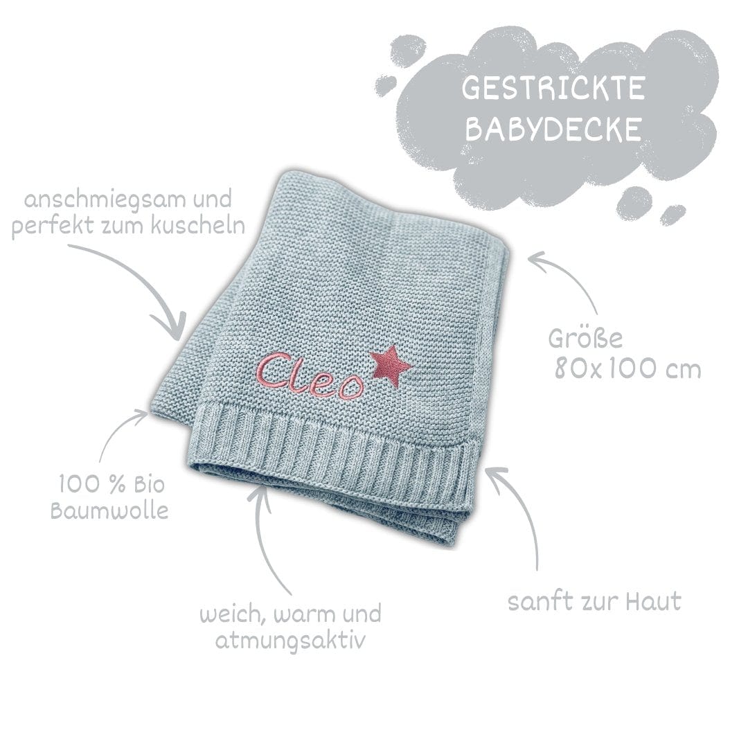 Graue Babydecke mit Namen - Kuschelweich - bergkindl