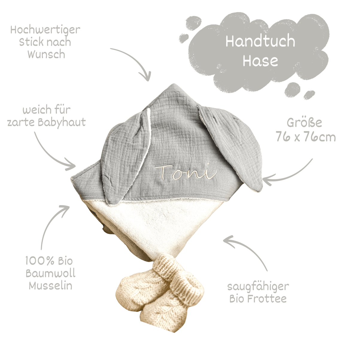 Babyhandtuch / Kapuzenhandtuch 100% Baumwolle - bergkindl