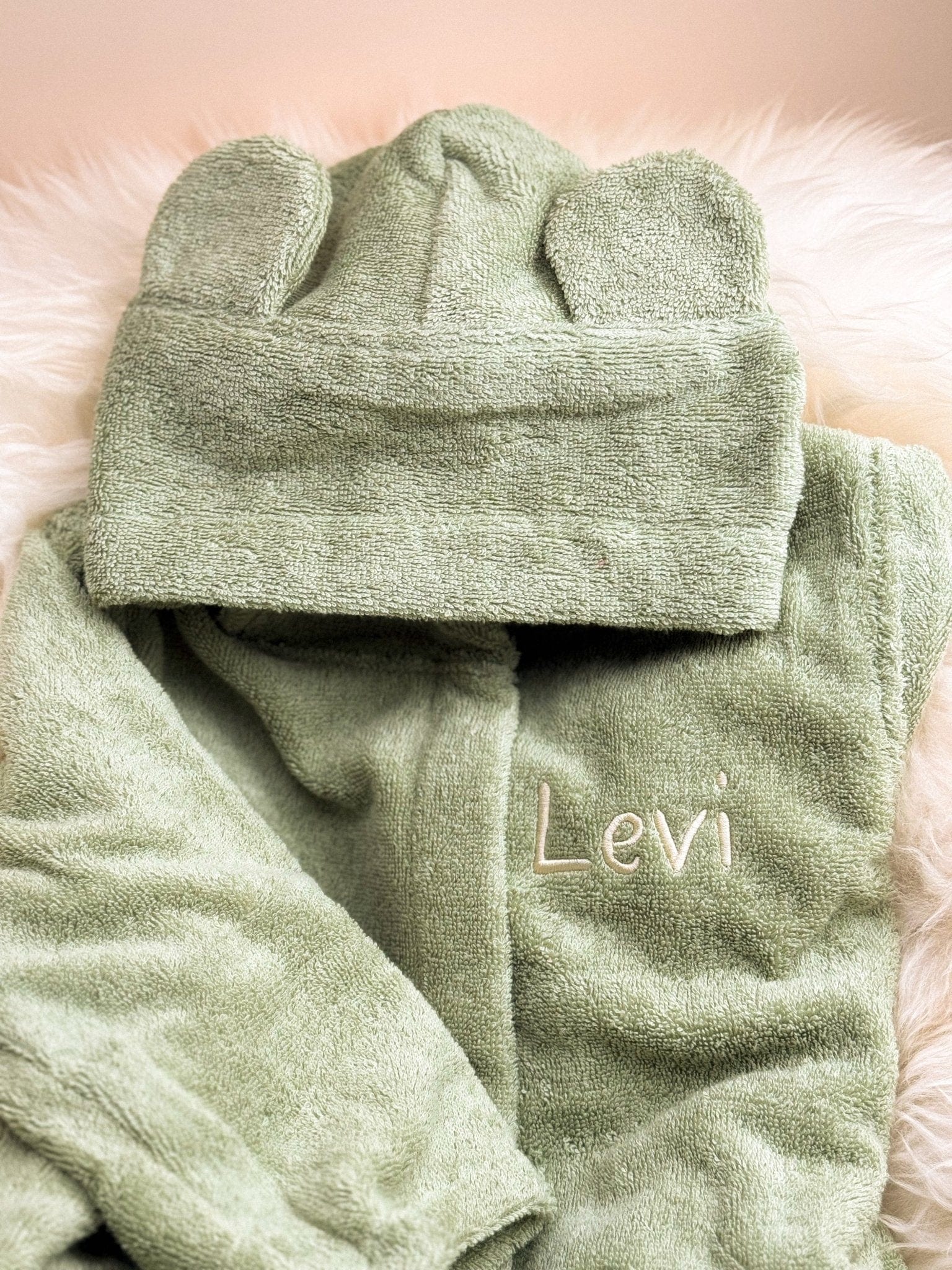 Green Kinderbademantel aus Bio - Baumwolle – Kuschelweich - bergkindl