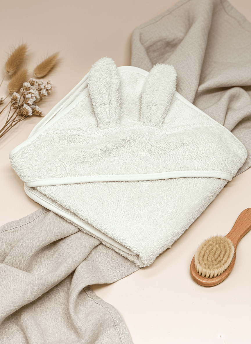 Baby Kapuzenhandtuch Hase Ivory – 100% Baumwolle