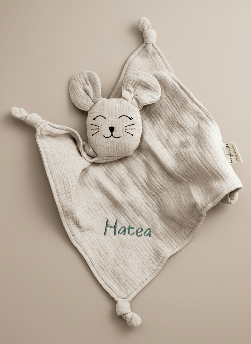 Schnuffeltuch Maus in creme mit Namen