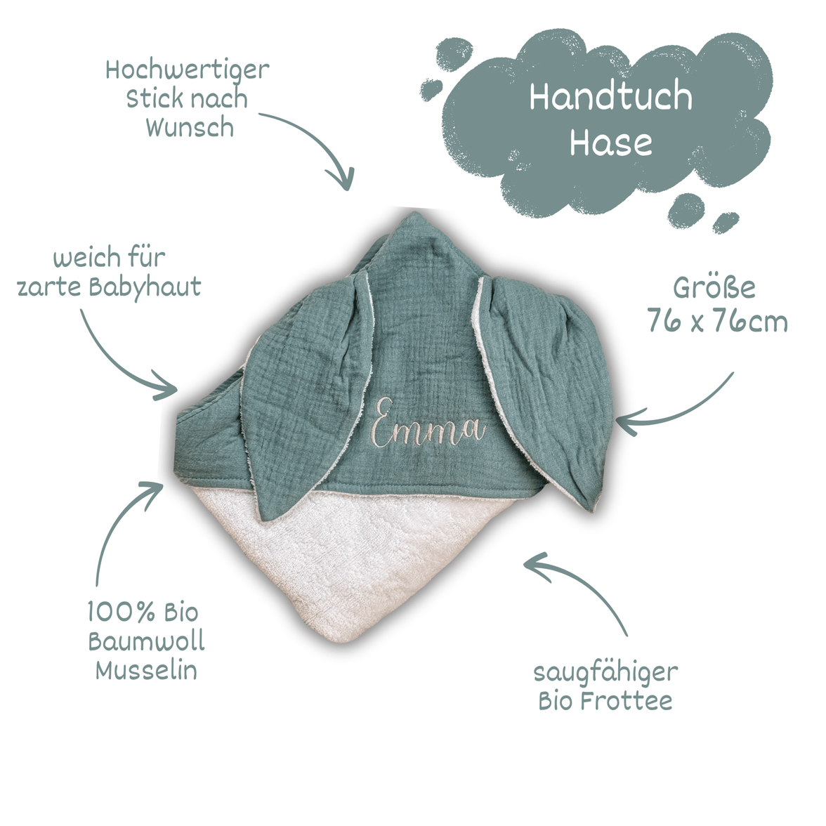 Babyhandtuch / Kapuzenhandtuch 100% Baumwolle - bergkindl