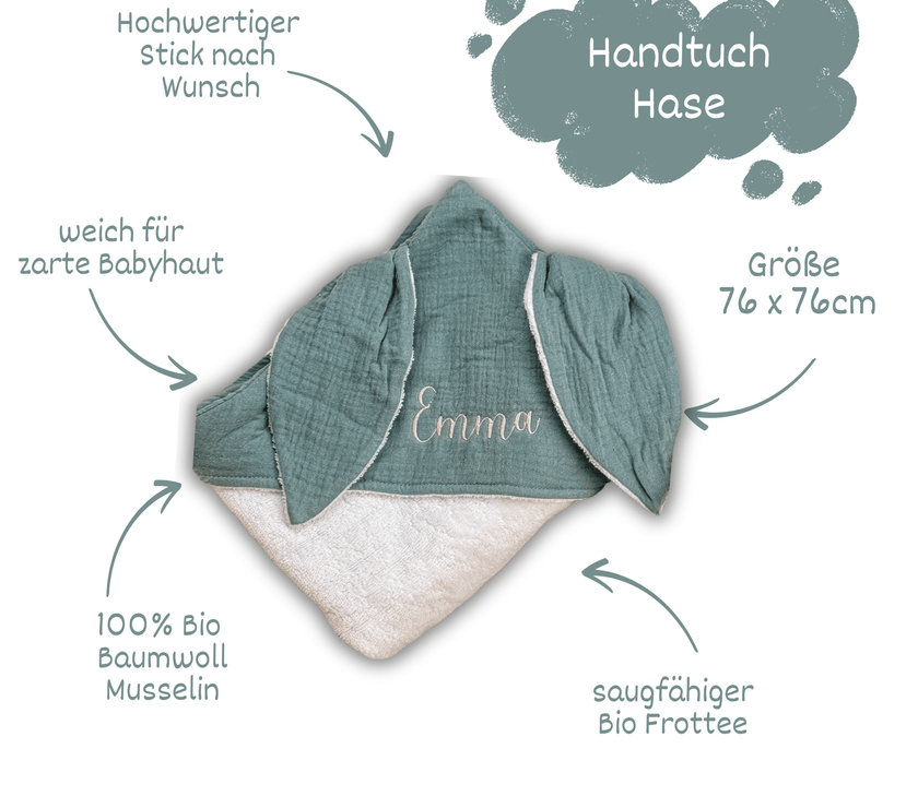 Mintgrünes Kapuzenhandtuch aus 100% Baumwolle - bergkindl
