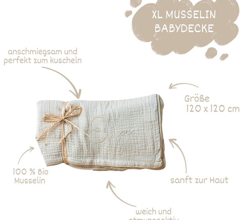 Musselin Babydecke creme aus (Bio)Baumwolle - bergkindl