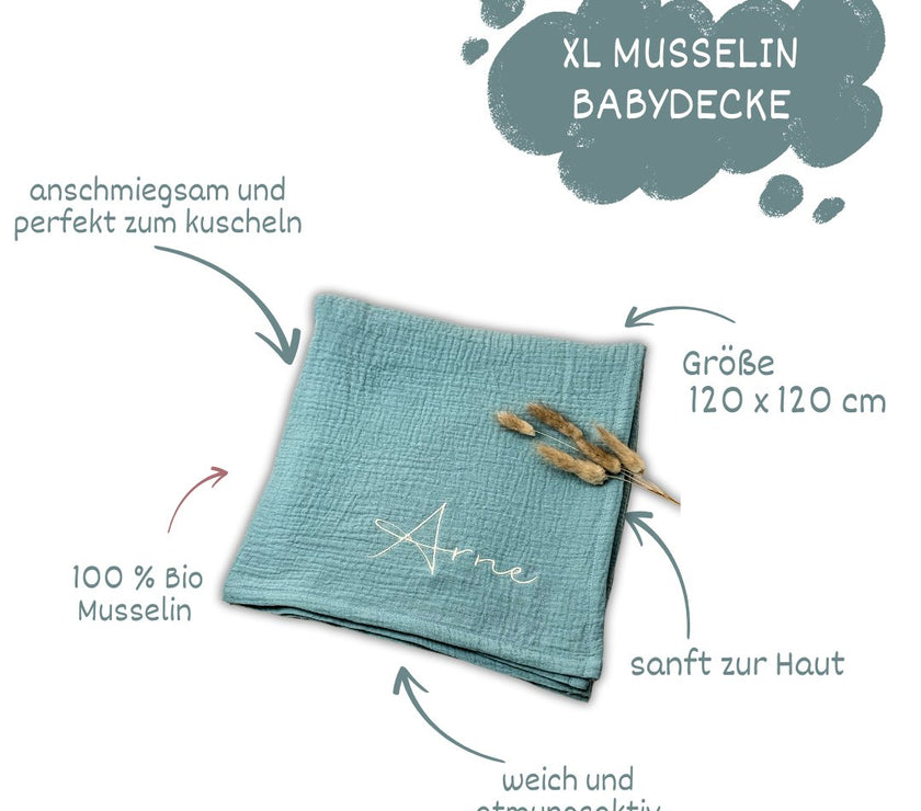 Musselin Babydecke mint aus (Bio)Baumwolle - bergkindl