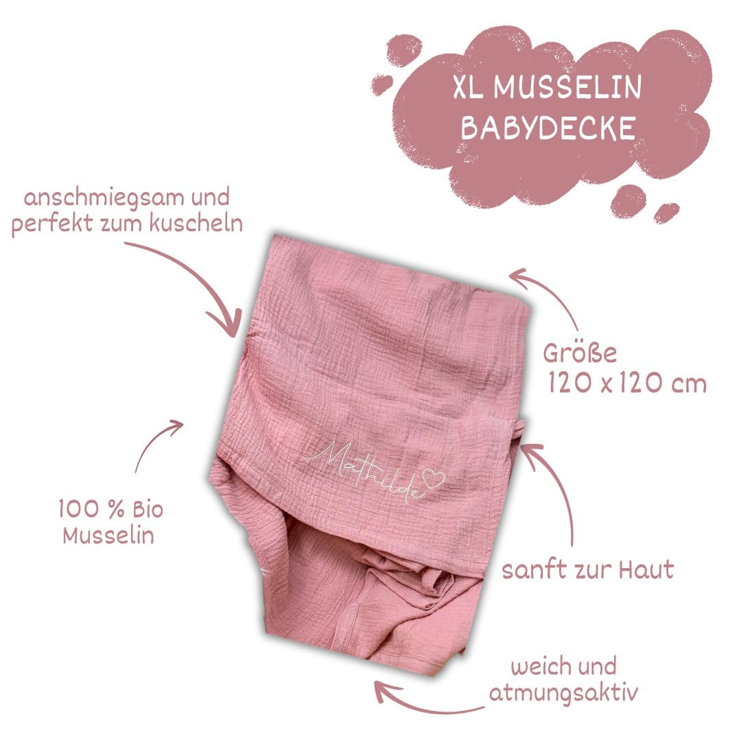 Musselin Babydecke rosé aus Geschenk Geburt