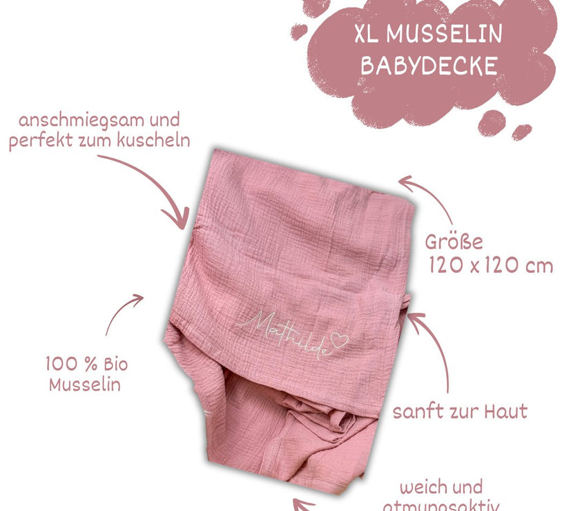 Musselin Babydecke rosé aus (Bio)Baumwolle - bergkindl