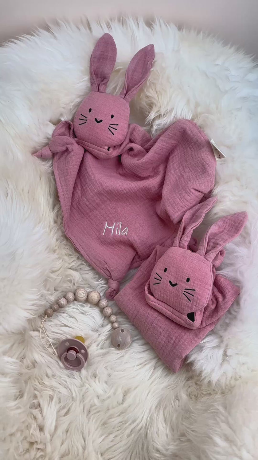 Kuschelhase in Rosé aus Bio-Musselin