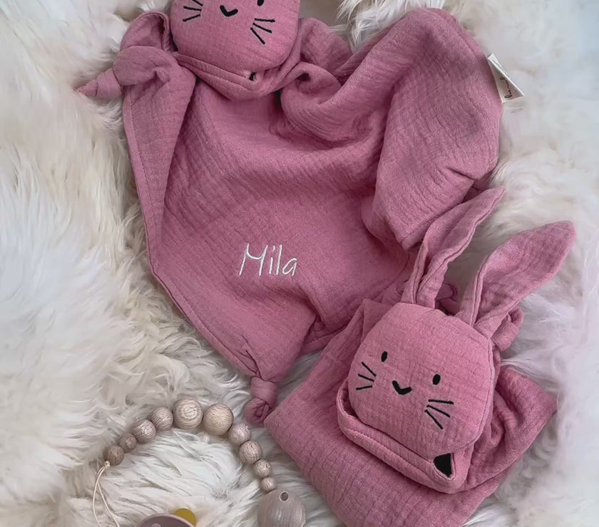 Kuschelhase in Rosé aus Bio-Musselin