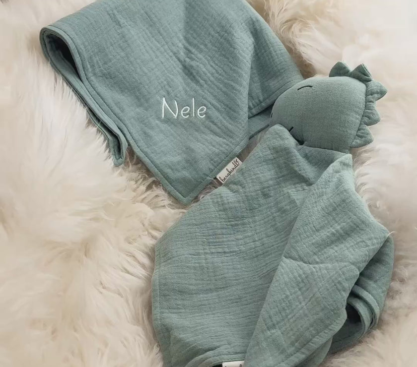 Kuscheldino in Mint aus Bio-Musselin