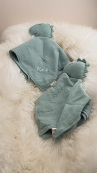 Kuscheldino in Mint aus Bio-Musselin