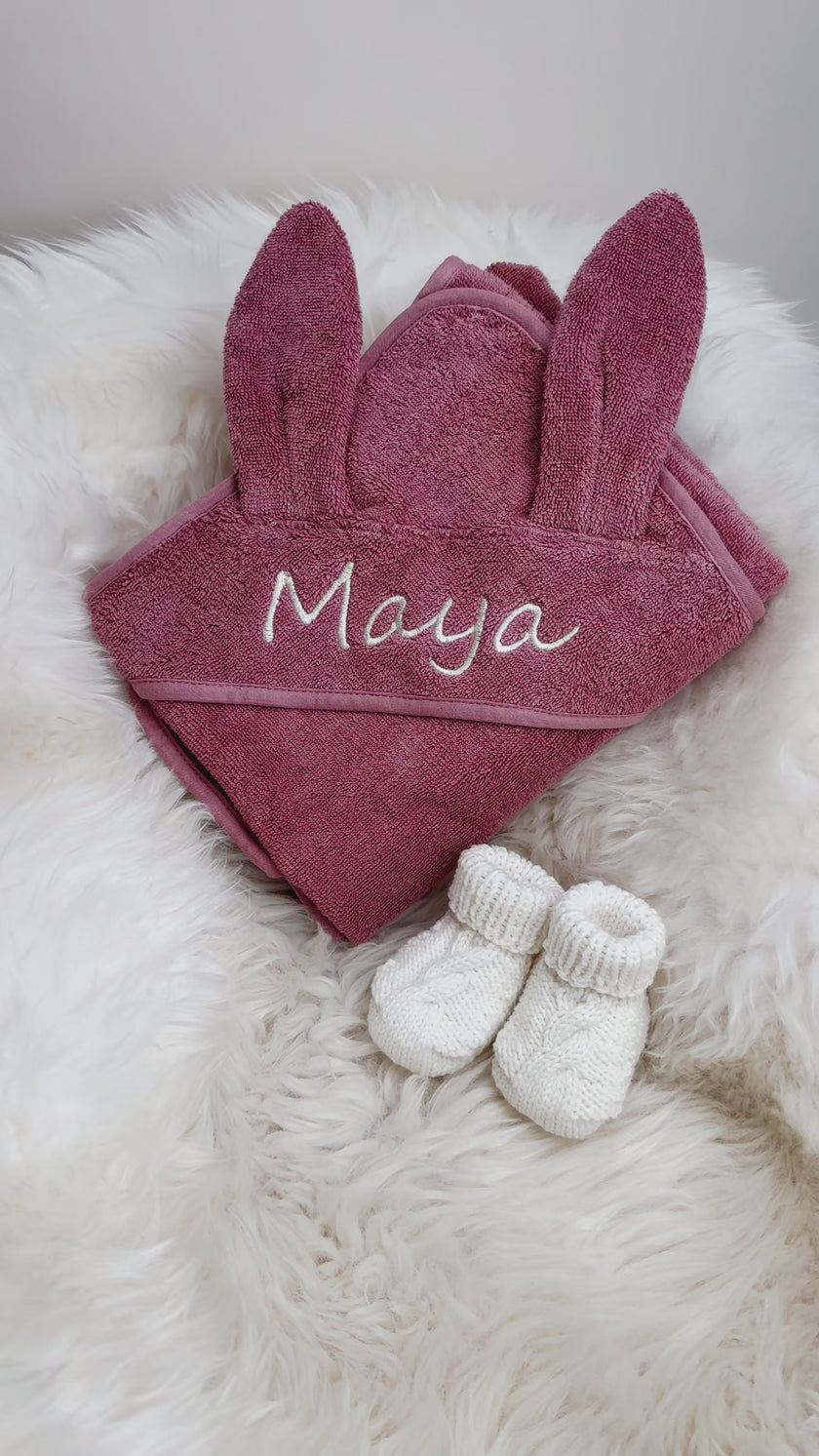 Baby Kapuzenhandtuch Hase Rosa – 100% Bio-Baumwolle