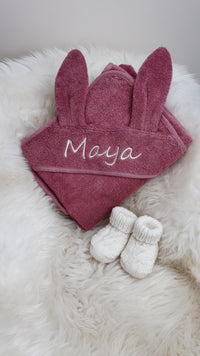 Baby Kapuzenhandtuch Hase Rosa – 100% Bio-Baumwolle