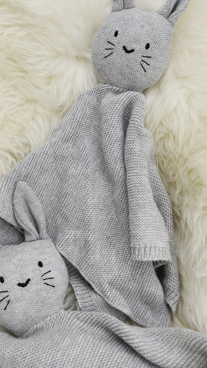 Gray crocheted bunny comforter