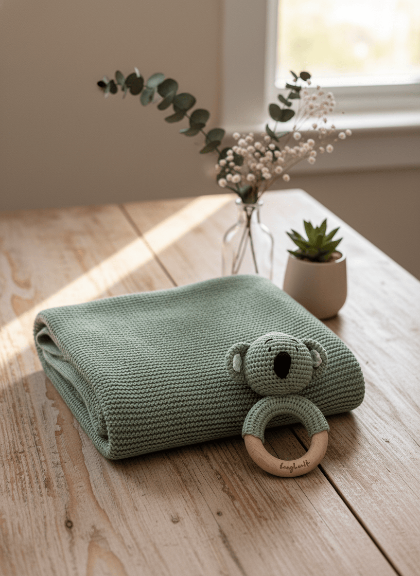 Geschenke zur Geburt Decken Set salbei