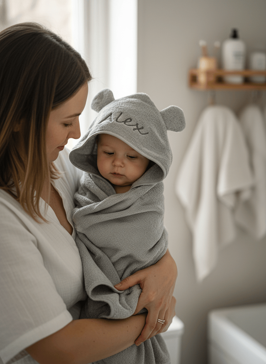 Kapuzenhandtuch grau mit Namen