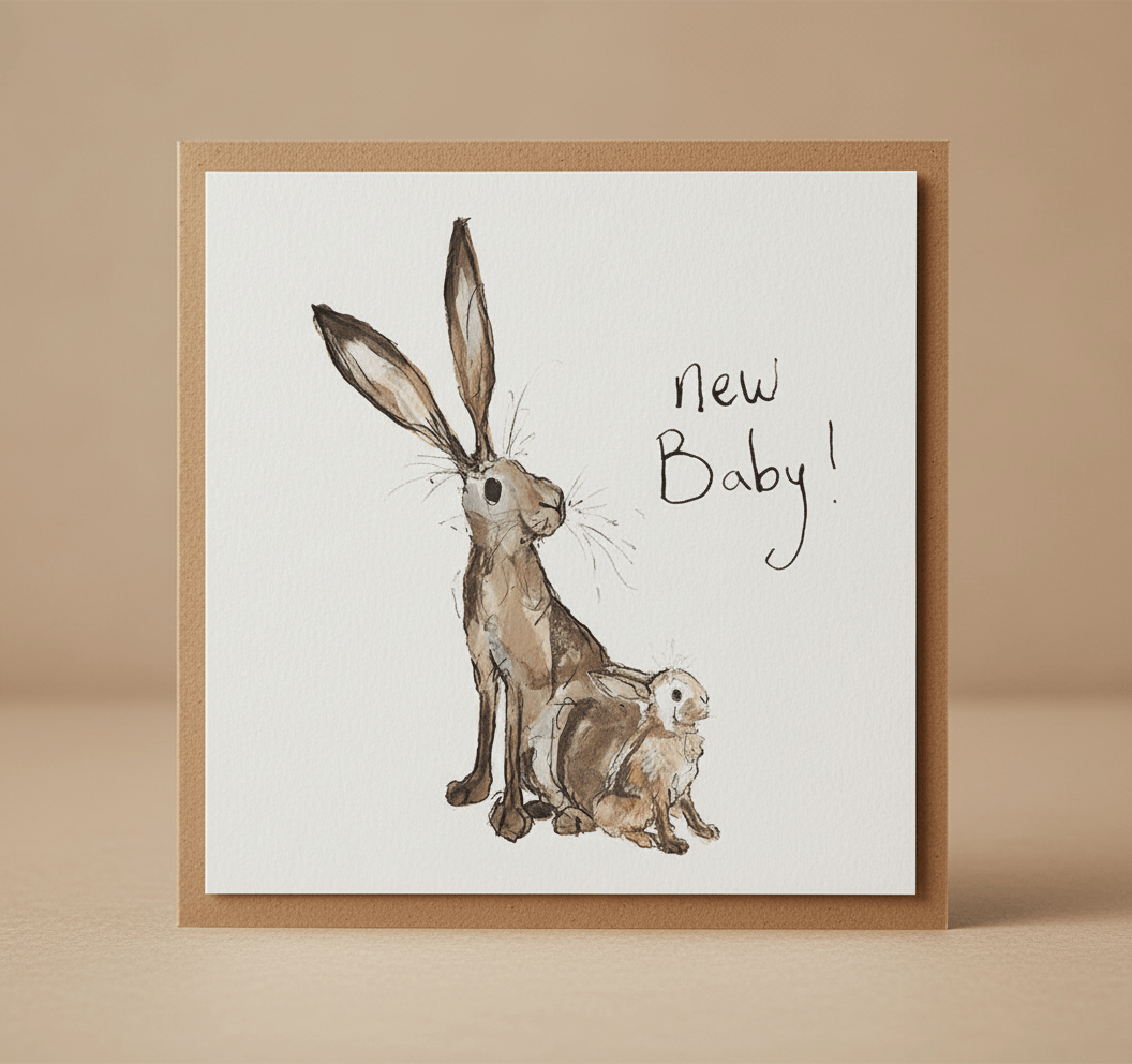 Geschenkkarte Baby mit zwei  Hase