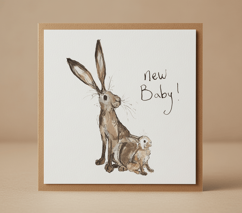 Geschenkkarte Baby mit zwei  Hase