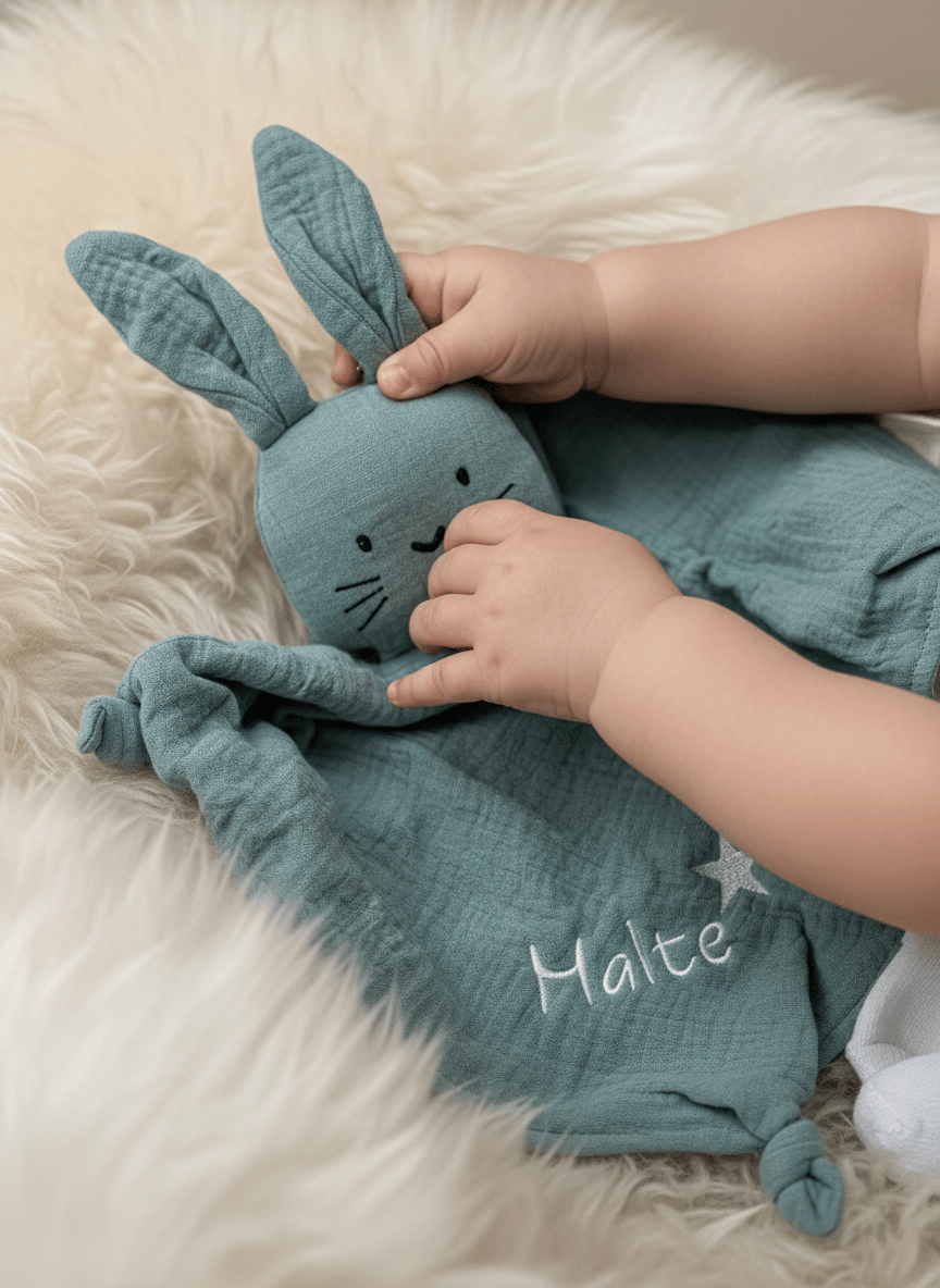 Kuschelhase in Mint aus Bio-Musselin