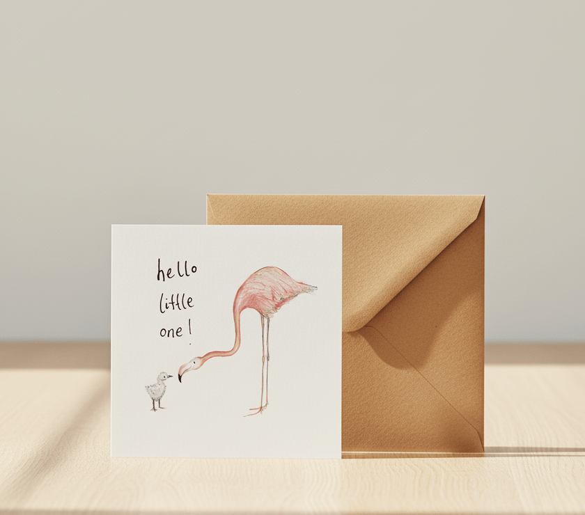 Geschenkkarte Flamingo und baby