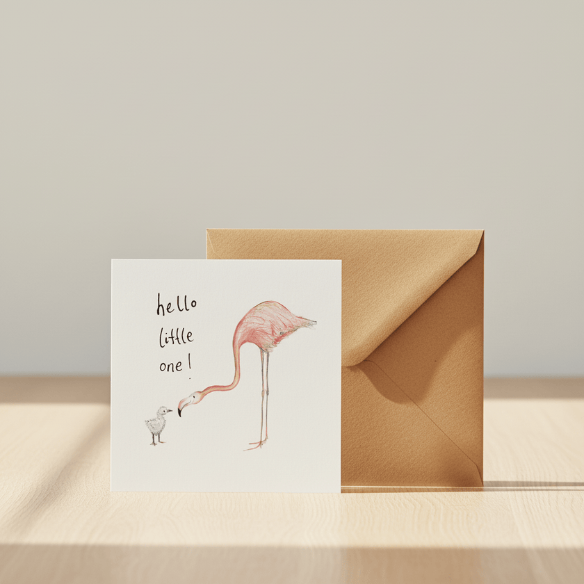 Geschenkkarte Flamingo und baby