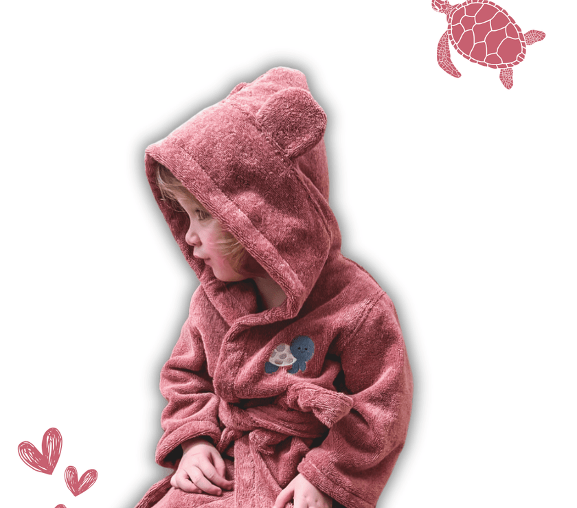 Rosa Kinderbademantel aus Bio - Baumwolle – Kuschelweich - bergkindl