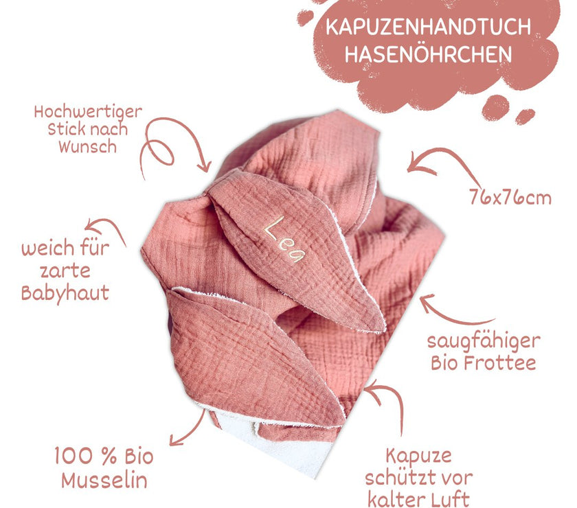 Rosé Kapuzenhandtuch aus 100% Baumwolle - bergkindl
