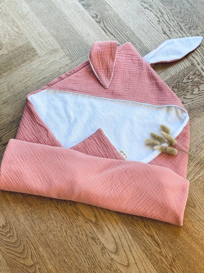 Rosé Kapuzenhandtuch aus 100% Baumwolle - bergkindl