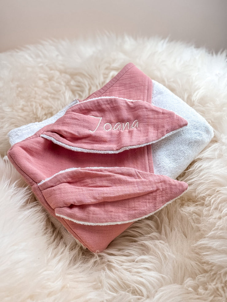 Rosé Kapuzenhandtuch aus 100% Baumwolle - bergkindl