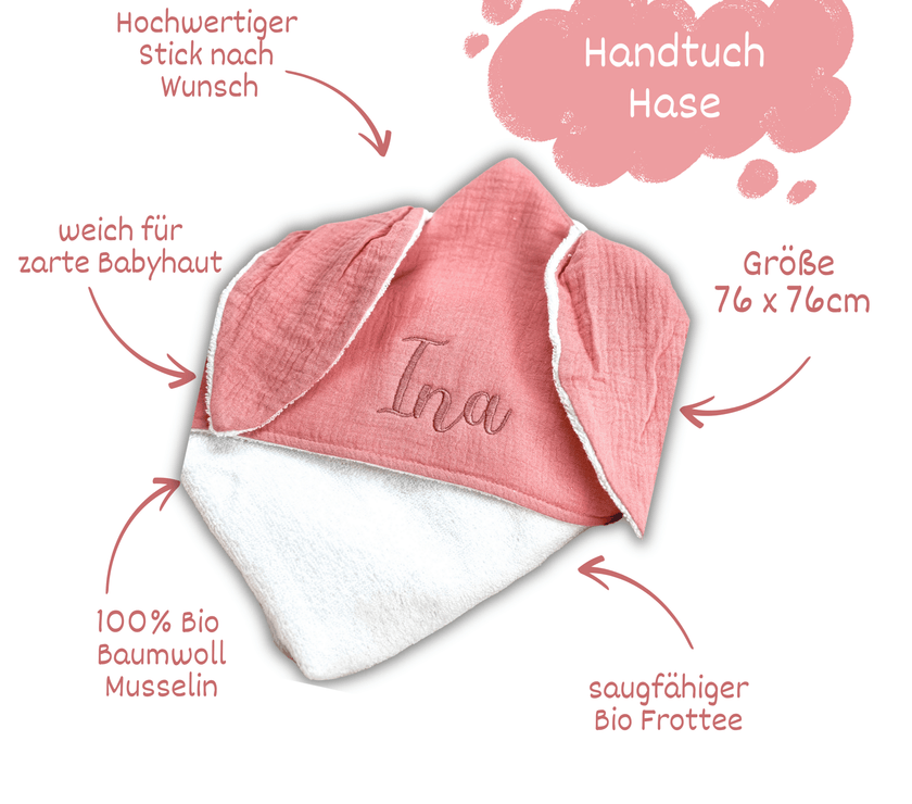 Rosé Kapuzenhandtuch aus 100% Baumwolle - bergkindl